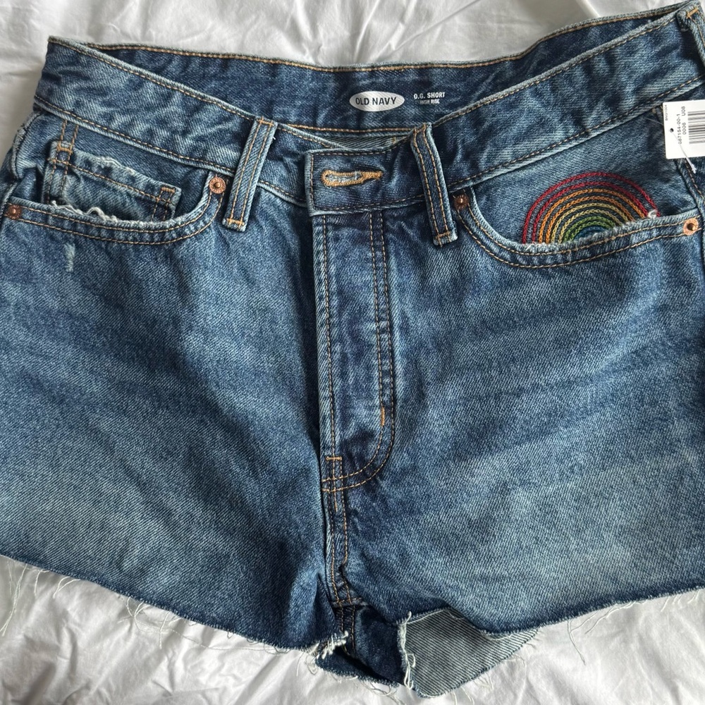 Old Navy High Rise Denim Shorts with Rainbow Detail